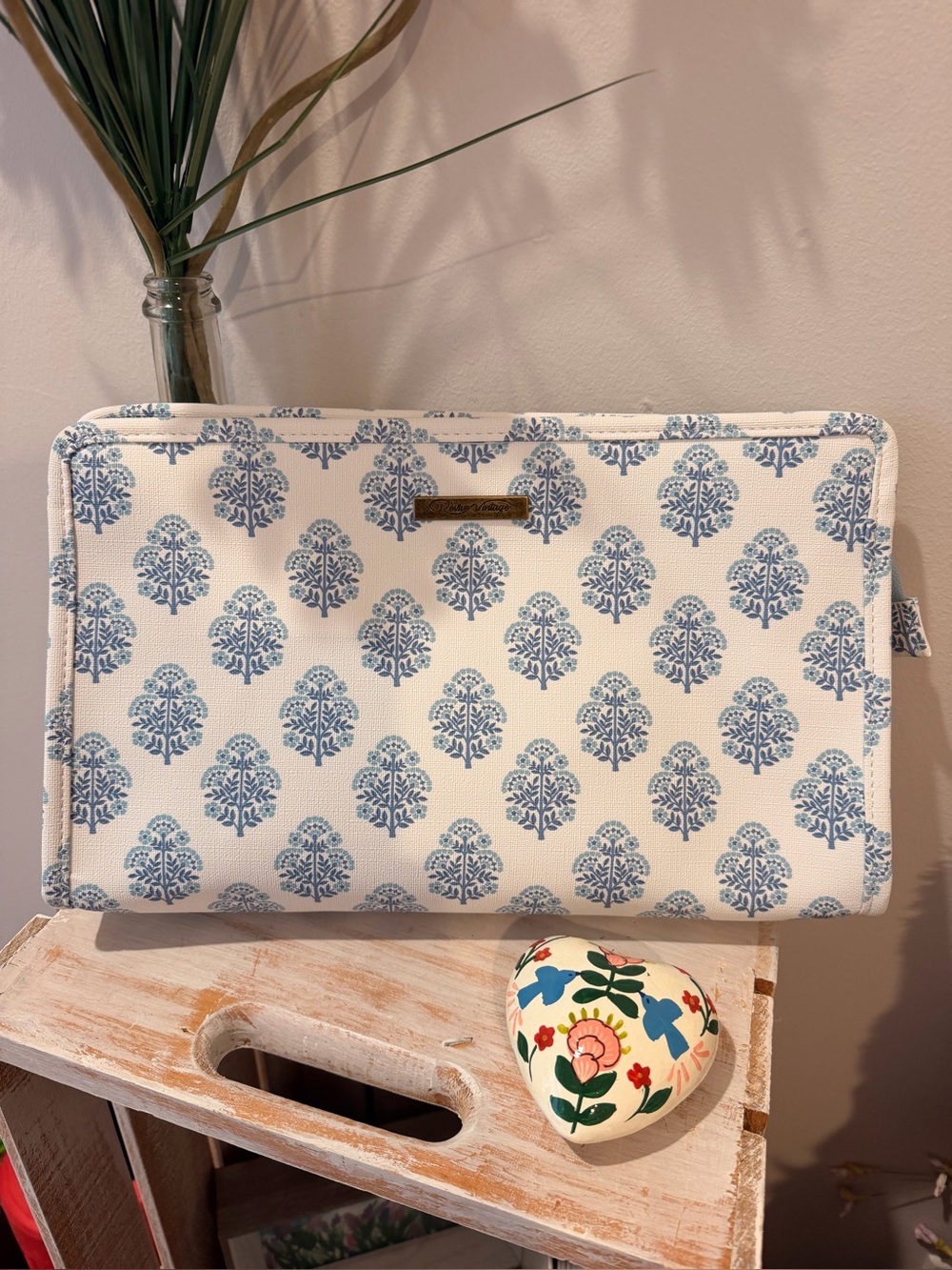 Large Blue Floral Zip Make up Bag Revive Vintage brand. New